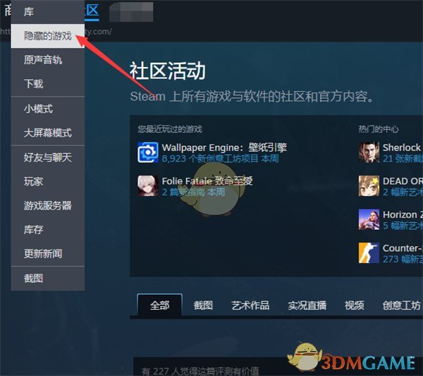 《steam》已隐藏游戏打开方法